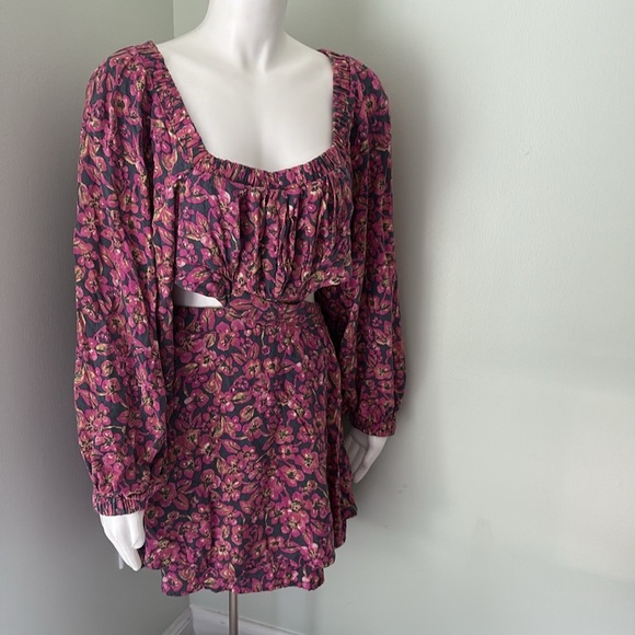 Free People Jeal Bohemian Floral Cutout Dress Pink Long Sleeve Dress Medium - Picture 4 of 12